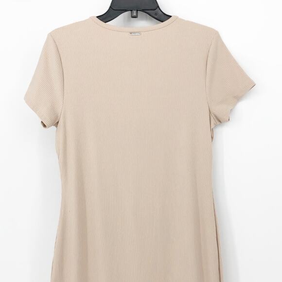 GUESS Women's Essentials Lana Dress XL Beige Short Sleeves Bodycon Cut Out NWT - Picture 7 of 11